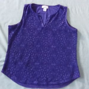 Liz Claiborne purple blouse lace front solid back v-neck size large